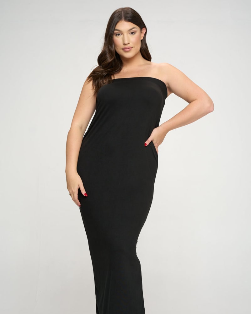 Front of a model wearing a size 2X Patty Maxi Dress in Black by L I V D. | dia_product_style_image_id:241865
